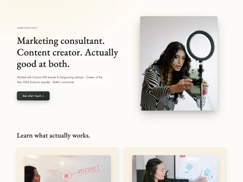 Creator & Consultant: landing page