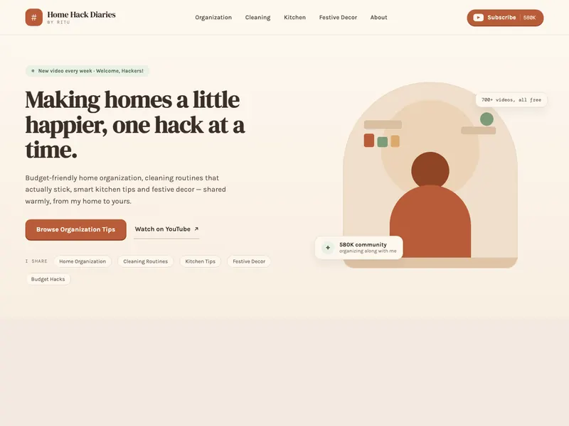 Home Hack Diaries: menu e seção principal