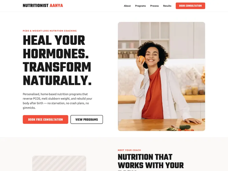 Nutritionist Aanya: strona coachingowa
